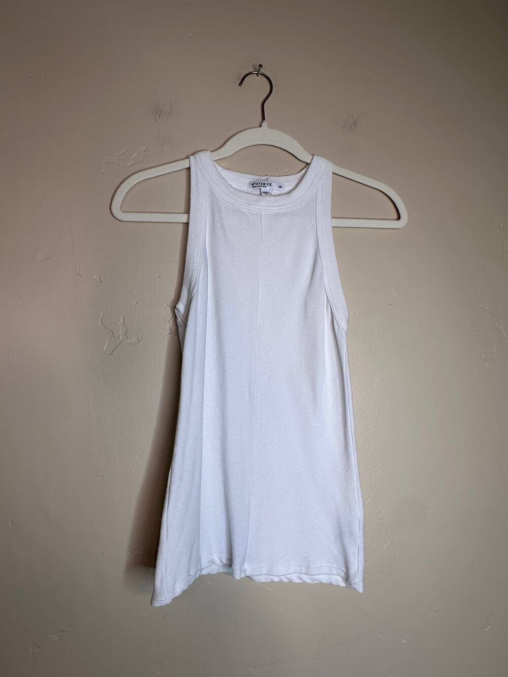 Stateside White Ribbed High Neck Tank XS